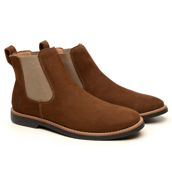 Botina Masculina Anti Perfuro ThaBel Horse Marrom, bota tática elegante para aventuras e trabalho, em couro resistente e confortável.