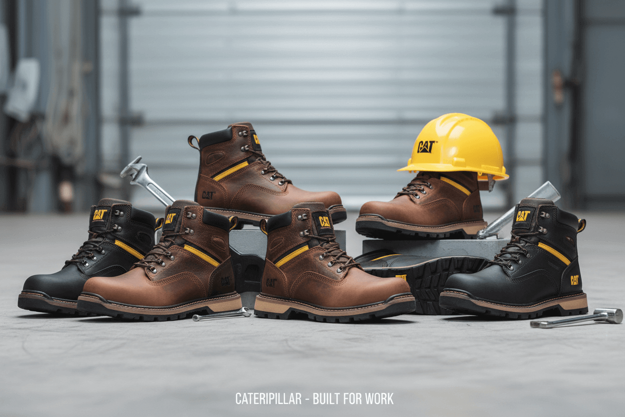 Sobre a Caterpillar, um fornecedor da ThaBel - botas de segurança e capacete amarelo em um ambiente industrial