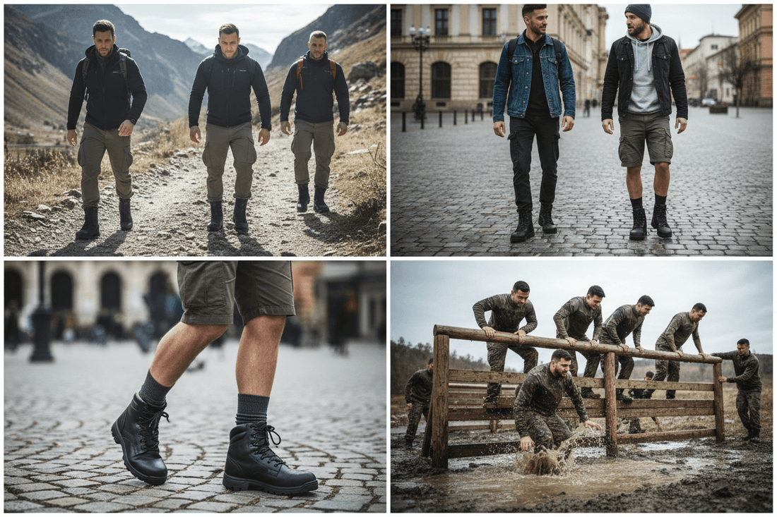 Coturno militar masculino tático para trilhas e uso urbano com estilo utilitário e resistência em condições exigentes.
