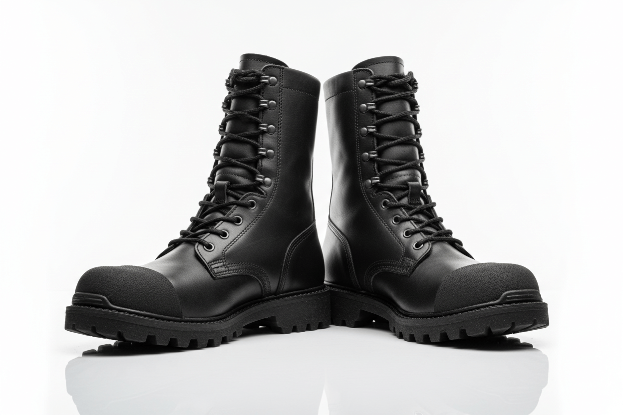 Coturno militar preto masculino: guia completo mostrando botas táticas robustas em fundo branco.