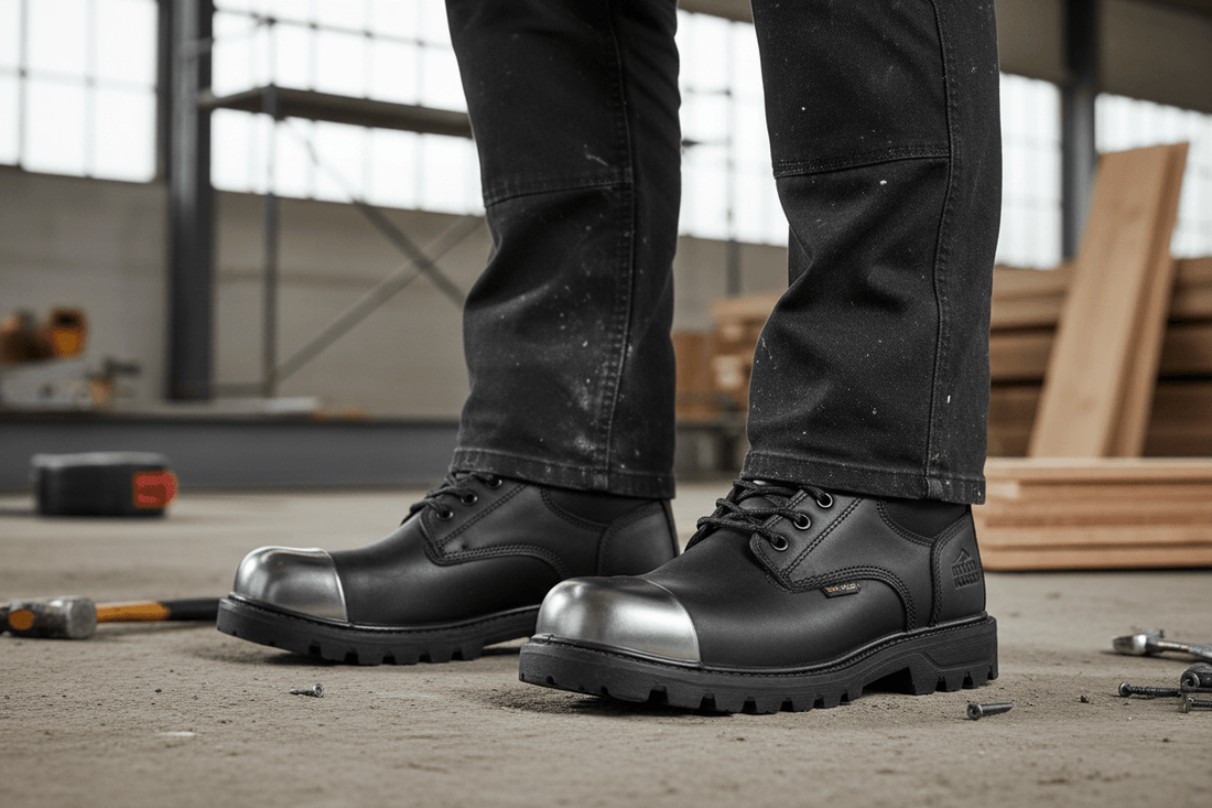 Botas masculinas com bico de aço, ideais para trabalho e conforto no dia a dia.
