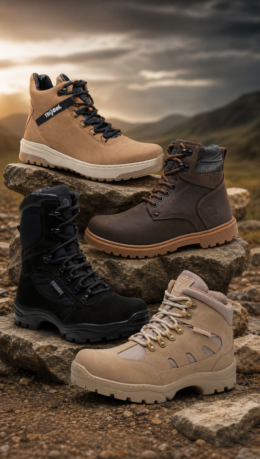 Bota Cano Médio: Conforto e Estilo para o Dia a Dia - quatro modelos de botas em ambientes externos.
