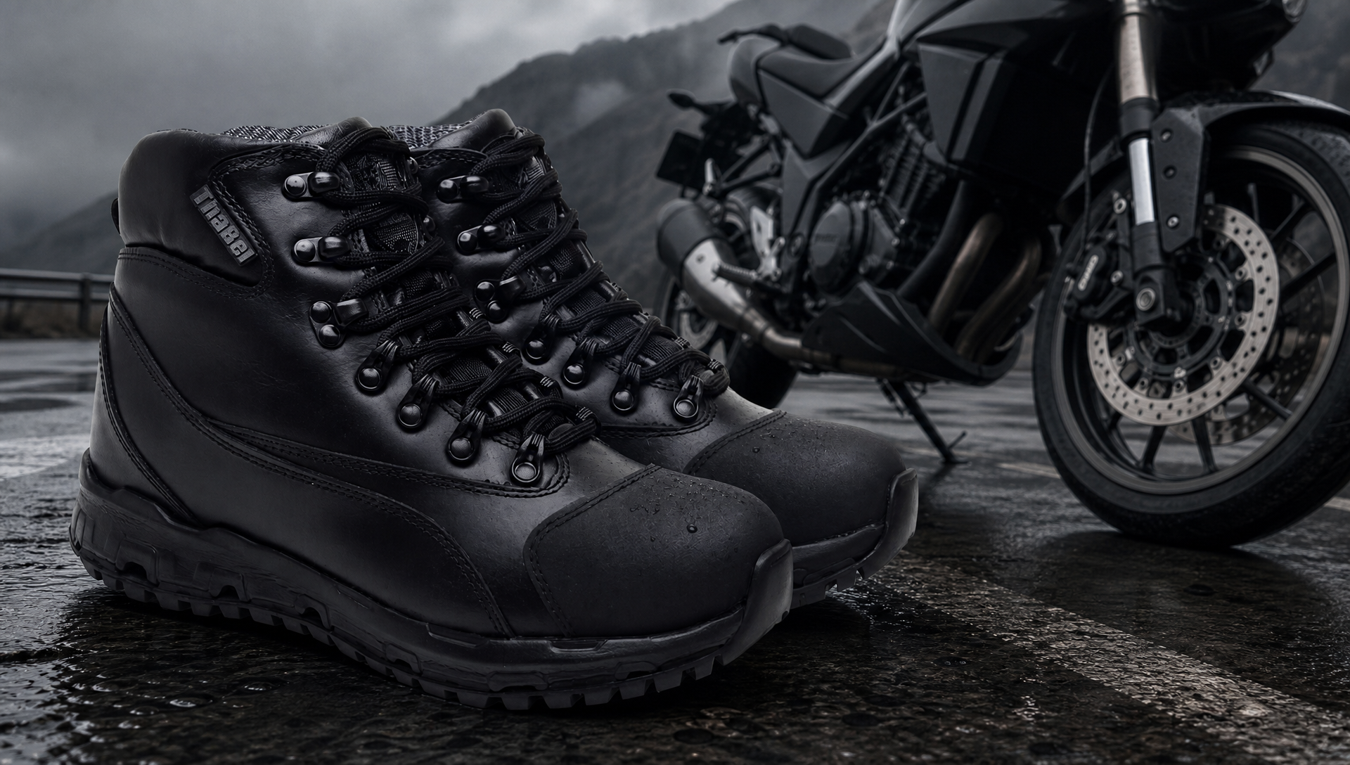Botas de motociclismo ao lado de uma motocicleta, ideal para iniciantes em Motociclismo: Guia Completo para Iniciantes.