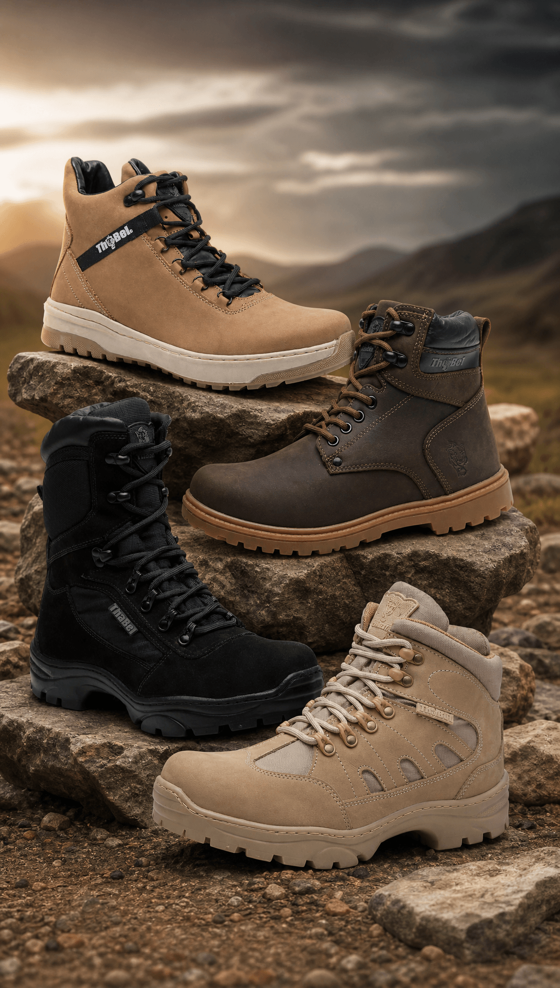 Bota Cano Médio: Conforto e Estilo para o Dia a Dia - quatro modelos de botas em ambientes externos.