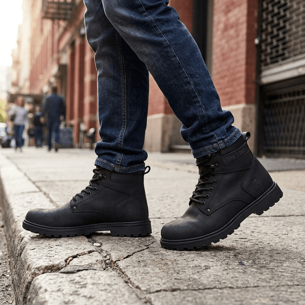 Bota Masculina Work Thabel WorkBel Anti Perfuro Preto com CA em ambiente urbano, proporcionando conforto e estilo.