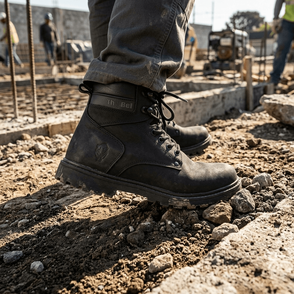 Bota Masculina Work Thabel WorkBel Anti Perfuro Preto com CA em canteiro de obras
