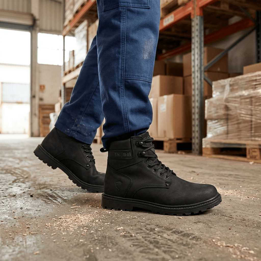 Bota Masculina Work Thabel WorkBel Anti Perfuro Preto com CA em ambiente de trabalho, calçado resistente e estiloso.