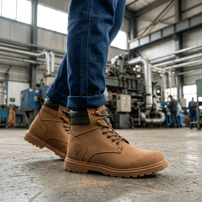 Bota para Trabalho Thabel WorkBel Anti Perfuro Coyote com CA em ambiente de trabalho moderno