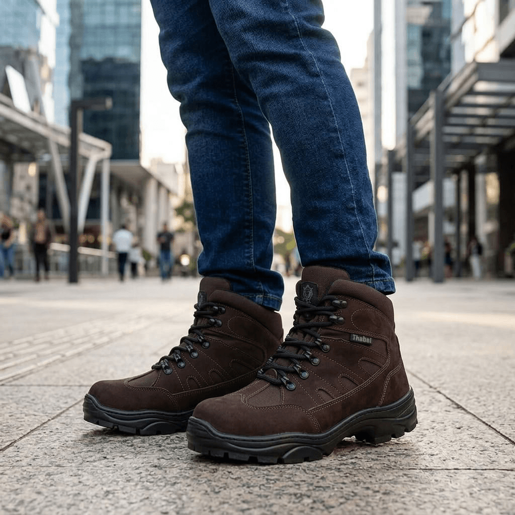 Bota Tática Thabel ThunderBel Anti Perfuro Marrom com CA em ambiente urbano