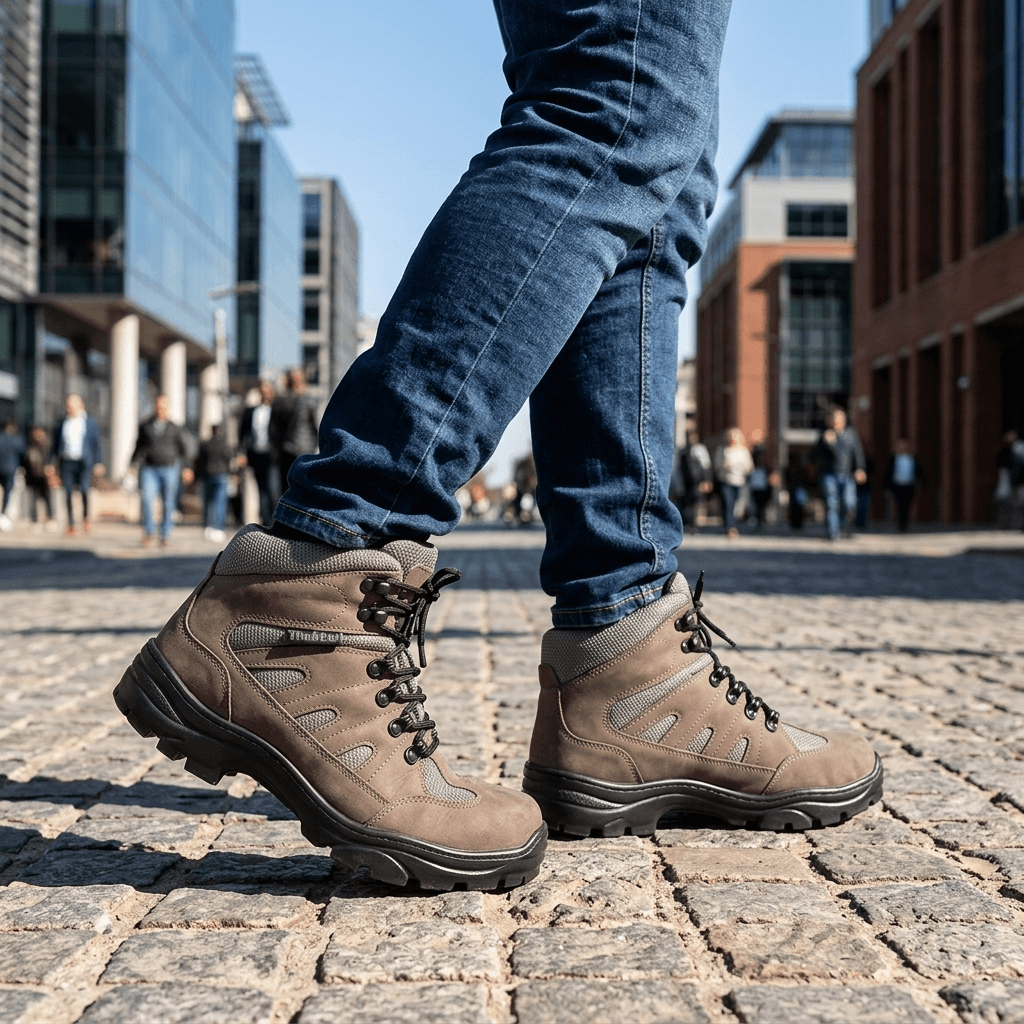 Bota Adventure Thabel ThunderBel Anti Perfuro Cinza com CA em calçado urbano, estilo moderno e proteção.