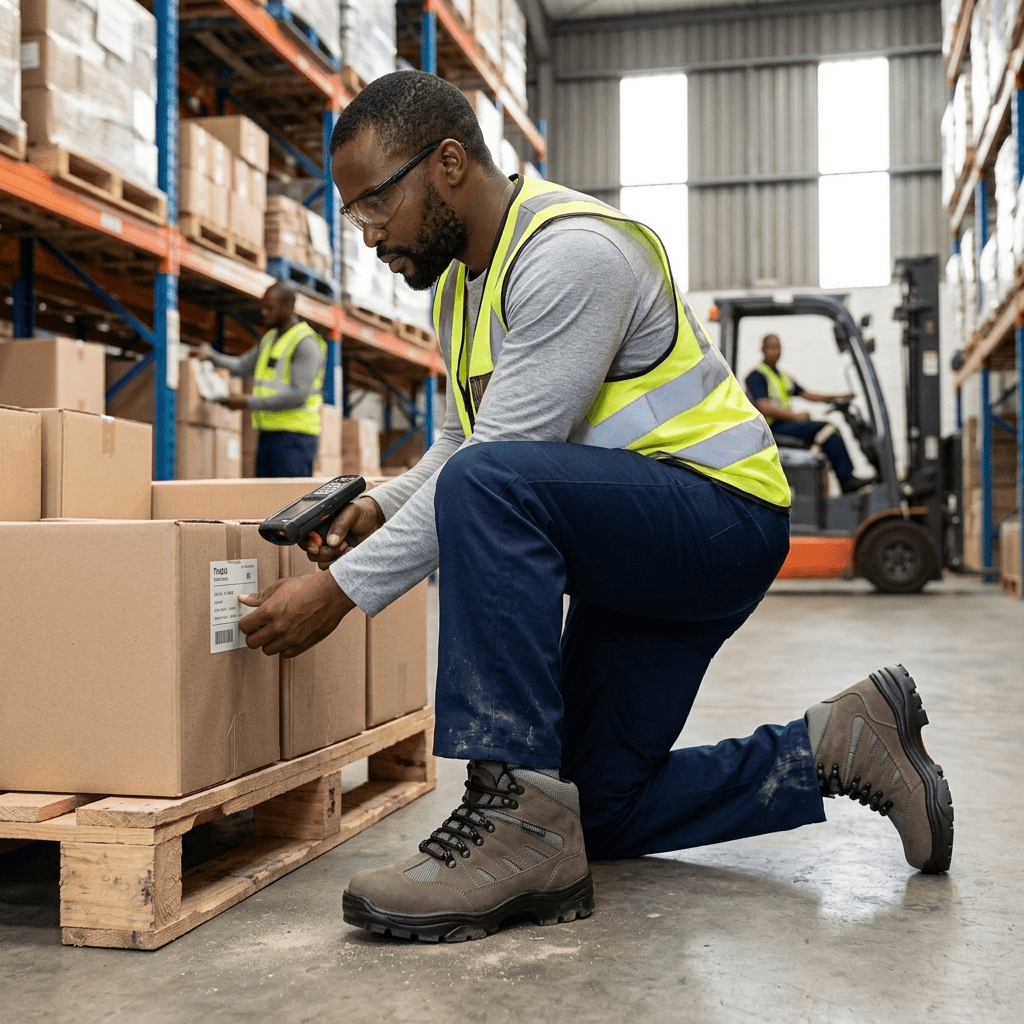 Bota Adventure Thabel ThunderBel Anti Perfuro Cinza com CA em uso em ambiente de trabalho, garantindo conforto e proteção.