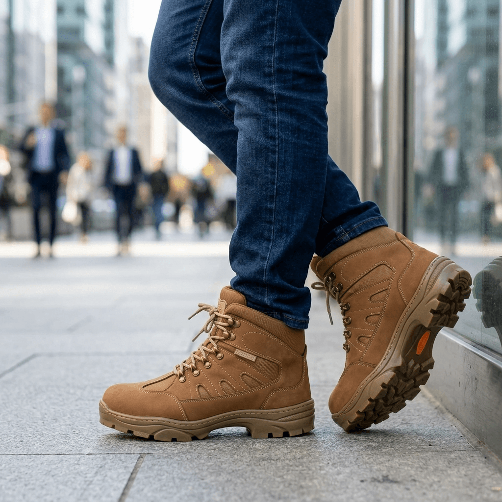 Bota Tática Thabel ThunderBel Anti Perfuro Coyote com CA em estilo militar, conforto e leveza em ambiente urbano.