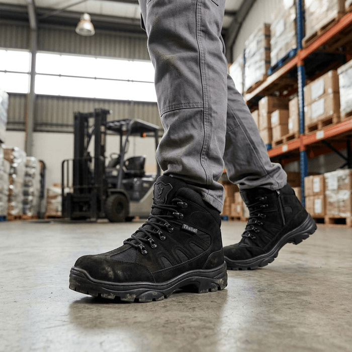 Bota Militar Thabel ThunderBel Anti Perfuro Preta com CA em ambiente de trabalho, com conforto de coturno e segurança.