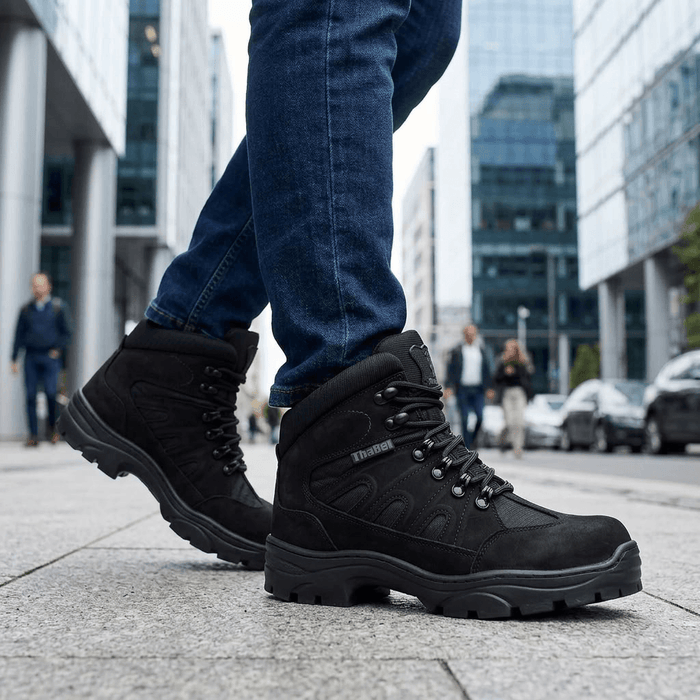 Bota Militar Thabel ThunderBel Anti Perfuro Preta com CA em uso urbano, combinando conforto e segurança.