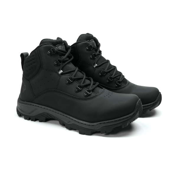 Bota de Trilha Masculina ThaBel Hero Couro Crazy Horse Preta com CA, cano de 16cm e solado tratorado antiderrapante, fabricada no Brasil.