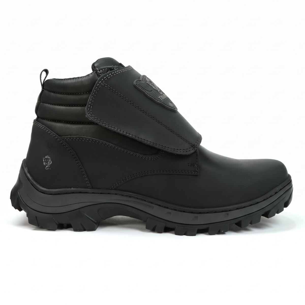 Bota Motociclista Masculina ThaBel Road Trail Velcro Preta com CA lado esquerdo.