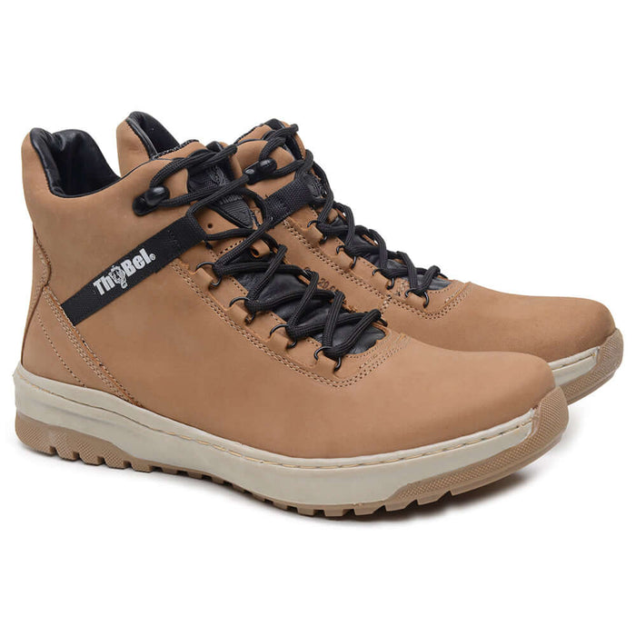 Bota De Couro Casual Ranger ThaBel Coyote - bota tática masculina compacta e resistente, ideal para aventuras e segurança.