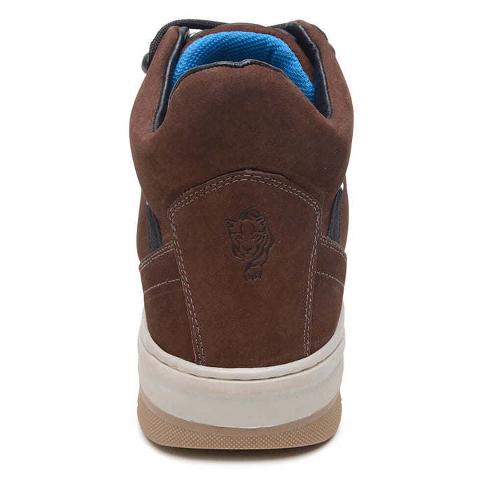 Traseira da Bota De Couro Casual Ranger ThaBel Marrom com bordado, bota masculina confortável e resistente.