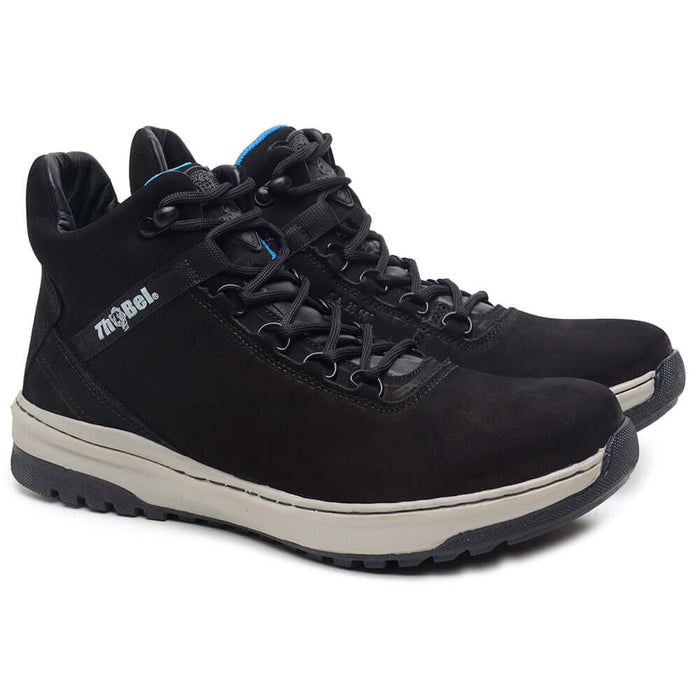 Bota De Couro Casual Ranger ThaBel Preto, bota masculina antiderrapante e resistente, ideal para aventura e trabalho.