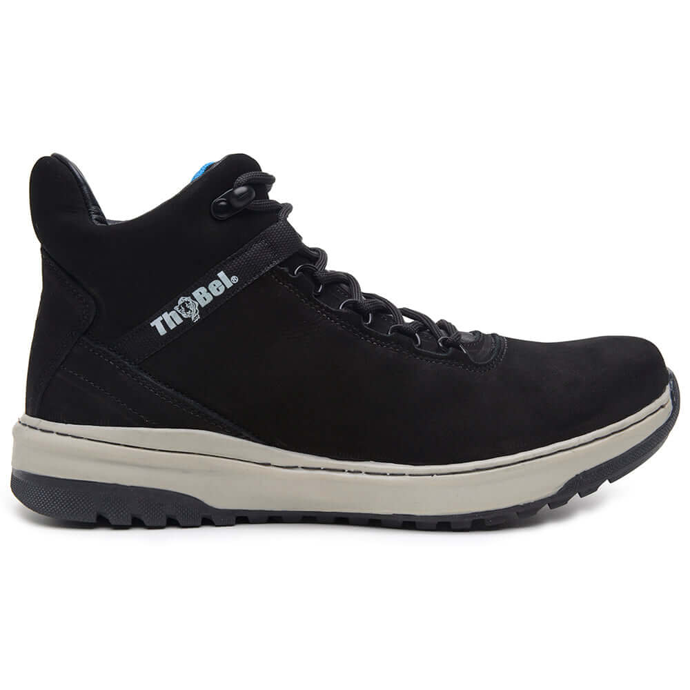 Bota De Couro Casual Ranger ThaBel Preto, coturno masculino resistente, ideal para bota tática e bota adventure com solado antiderrapante.