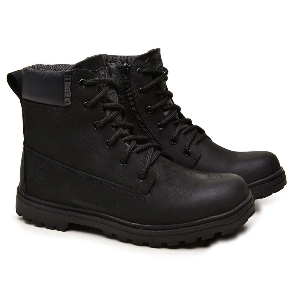 Bota Masculina de Segurança ThaBel Easy Bel com Zíper Preto com CA para trabalho e aventura, estilo coturno militar resistente.