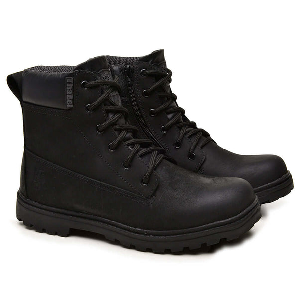 Bota Masculina de Segurança ThaBel Easy Bel com Zíper Preto com CA para trabalho e aventura, estilo coturno militar resistente.