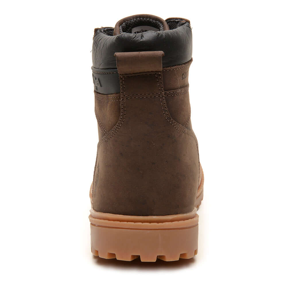 Traseira Bota Masculina para Trabalho Thabel WorkBel Anti Perfuro Marrom com CA, bota de segurança e trabalho com design robusto.