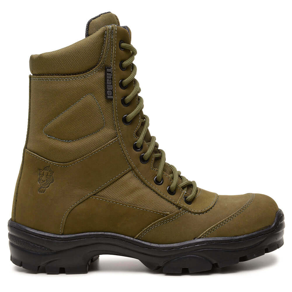 Bota Militar Masculina ThaBel Invader Anti Perfuro Verde Oliva com CA, coturno masculino resistente e confortável para aventuras.