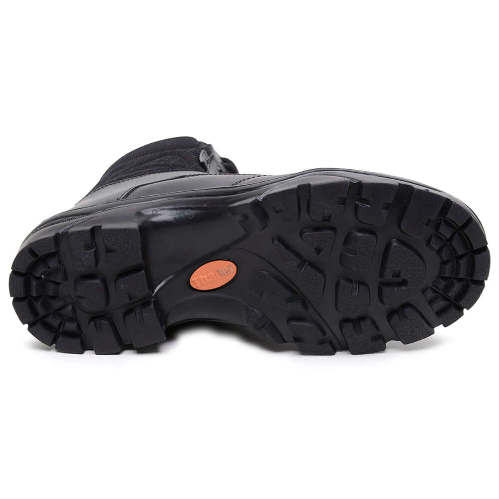 Solado antiderrapante da Bota Militar ThaBel Sigma Preta com Zíper e Anti-Perfuro, ideal para segurança e trabalho pesado.