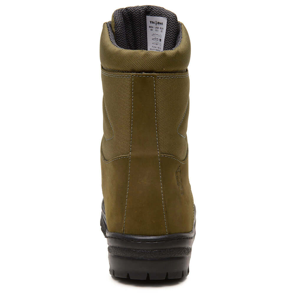 Bota Militar Masculina ThaBel Invader Anti Perfuro Verde Oliva com CA, coturno masculino tático, calçado resistente e confortável.