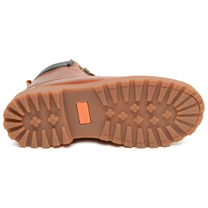 Sola da Bota de Segurança Impermeável ThaBel Storm Anti Perfuro Conhaque com CA destacando tração e durabilidade.