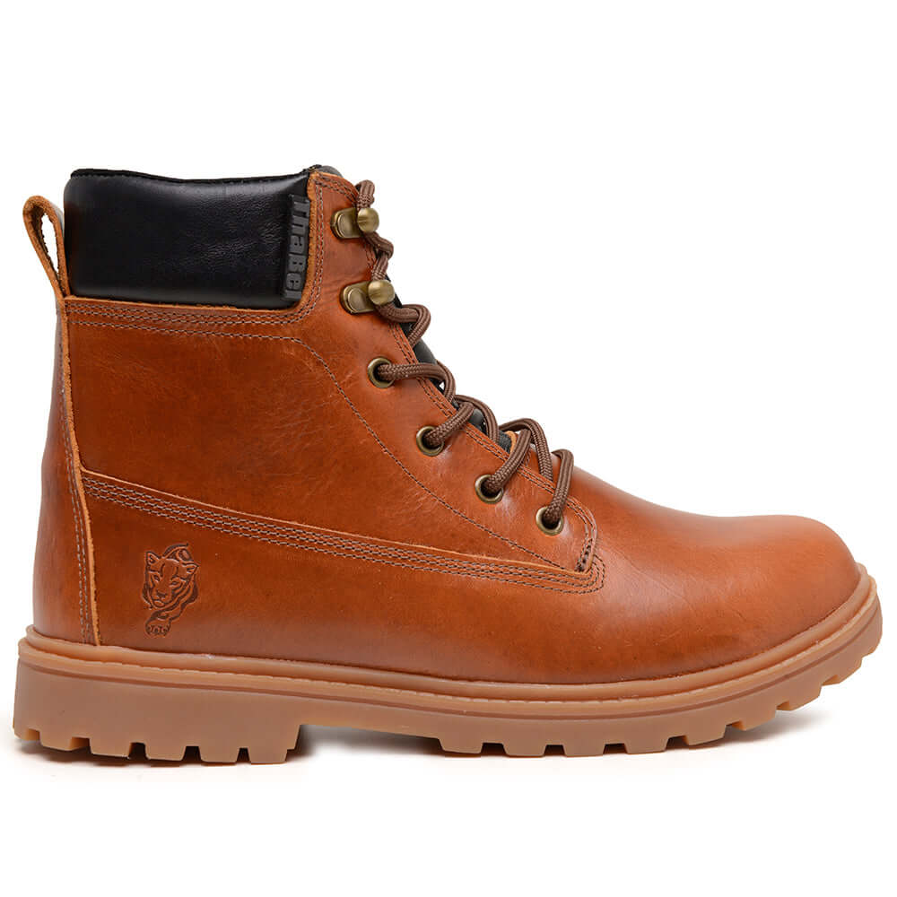 Bota de Segurança Impermeável ThaBel Storm Anti Perfuro Conhaque com CA, bota tática masculina, coturno militar resistente e confortável.