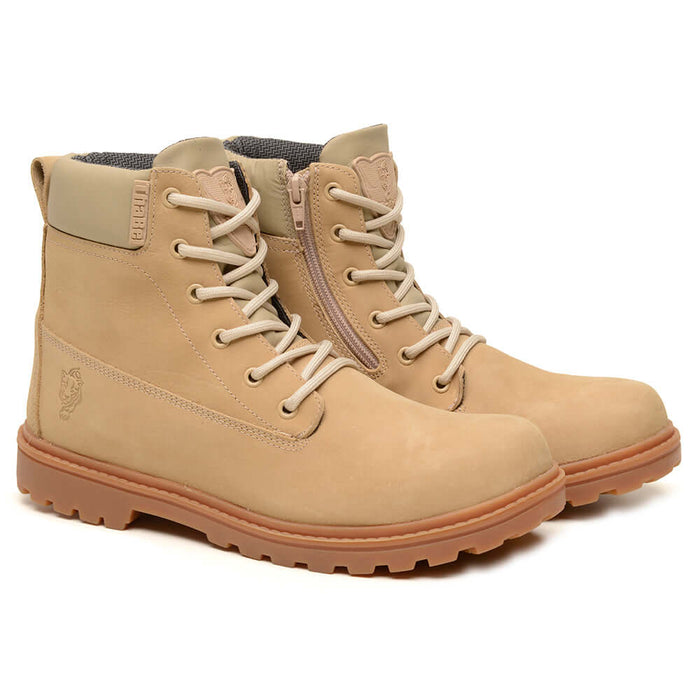 Bota de Segurança Masculina ThaBel Easy Bel com Zíper Desert com CA, leve e resistente, ideal para trabalho e trilhas leves.