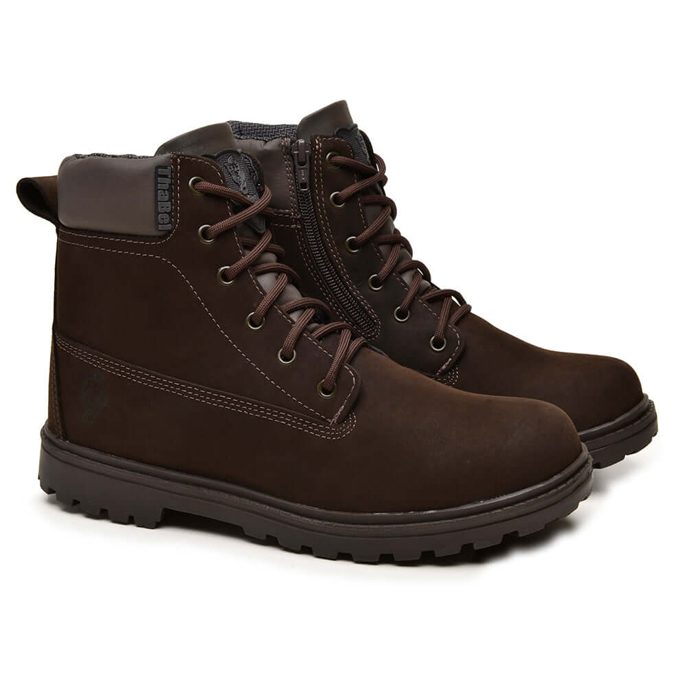 Bota de Segurança Masculina ThaBel Easy Bel com Zíper Marrom com CA, bota casual e resistente para trabalho e aventura.
