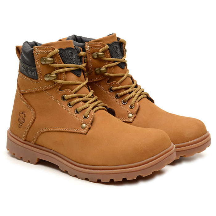Bota de Segurança Thabel WorkBel Anti Perfuro Yellow com CA, estilo militar e proteção anti perfuro, calçado masculino aventureiro.