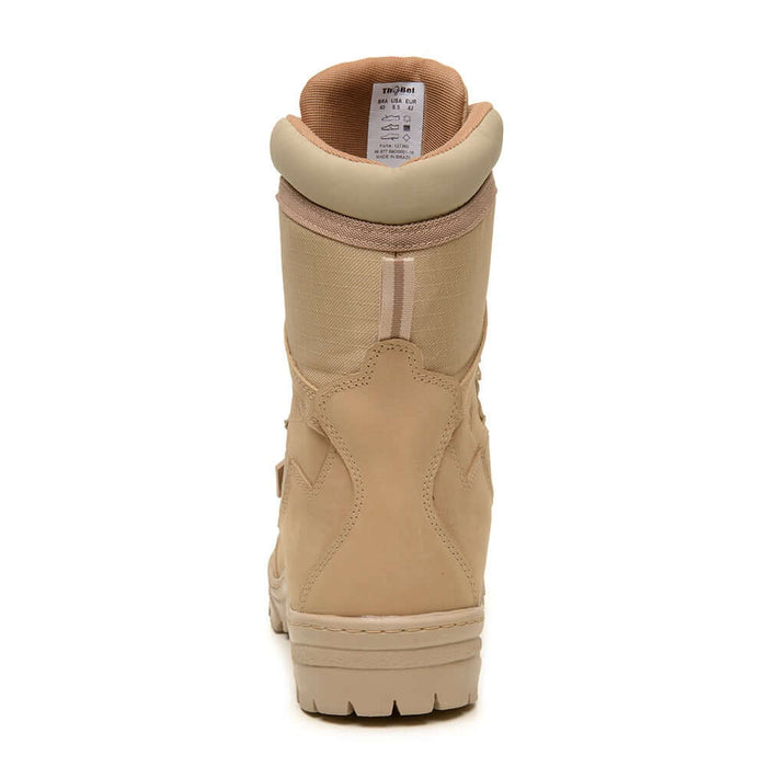 Coturno Tático Masculino ThaBel Alfa Anti Perfuro Desert com CA - vista traseira em couro nobuck resistente para uso militar e policial.