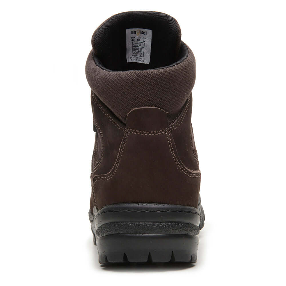 Bota Tática Thabel ThunderBel Anti Perfuro Marrom com CA - Visual e detalhe traseiro da bota em couro natural.