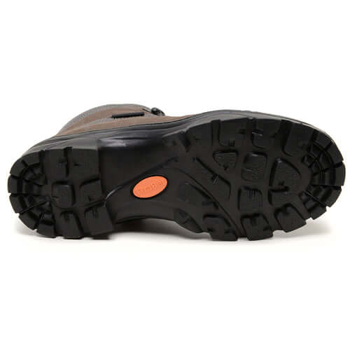 Sole view of Bota Adventure Thabel ThunderBel Anti Perfuro Cinza com CA showcasing durable traction pattern for urban use