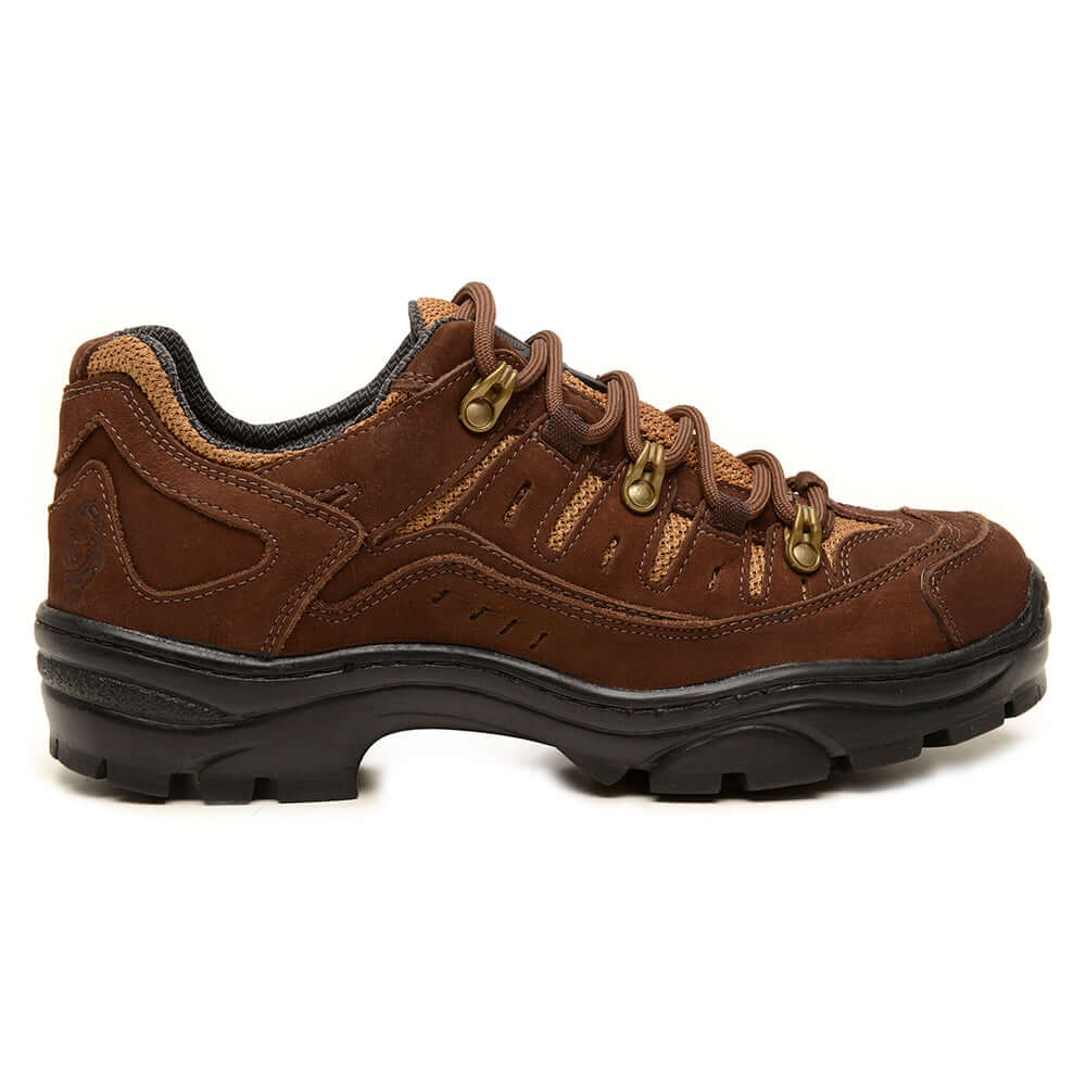 Bota Cano Baixo para Trilha ThaBel Urban Trail Coffee Gold, calçado masculino tático, casual e confortável, com couro nobuck resistente.
