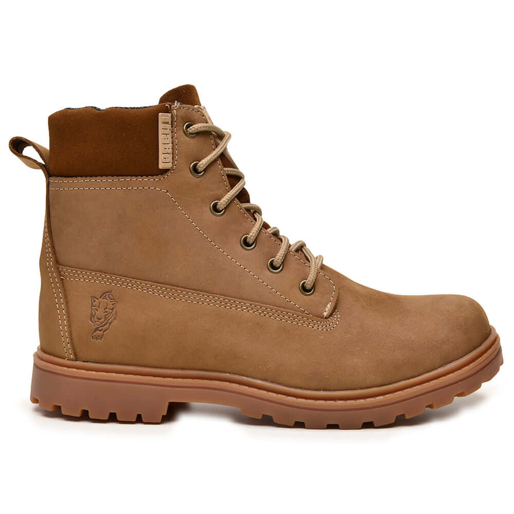 Bota de Trabalho Masculina ThaBel Easy Bel com Zíper Coyote com CA, coturno adventure e casual em cor coyote para segurança e conforto.