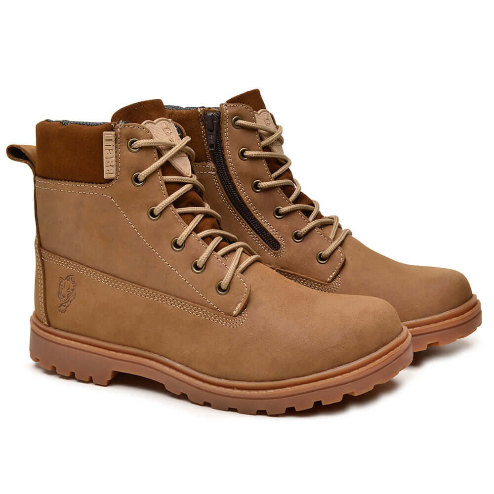 Bota de Trabalho Masculina ThaBel Easy Bel com Zíper Coyote com CA, coturno tático masculino resistente, ideal para segurança e estilo.