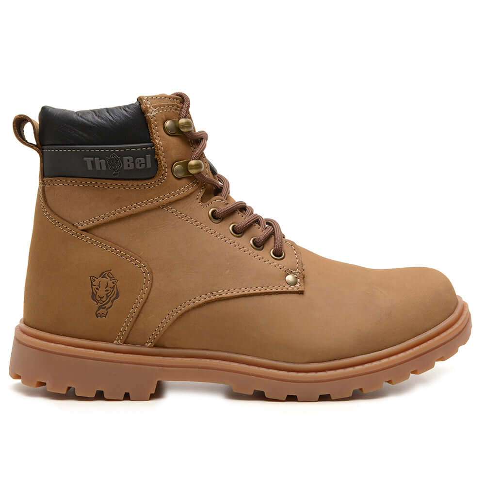 Bota para Trabalho Thabel WorkBel Anti Perfuro Coyote com CA, bota tática, masculina, coturno militar, estilo moderno para segurança e conforto.