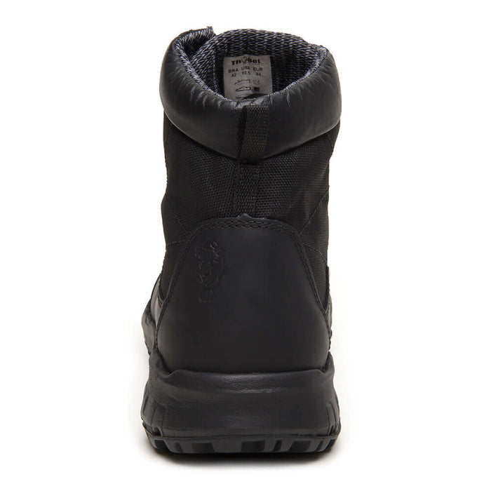 Bota de Trilha Masculina ThaBel Hiker Pro Impermeável Preta, vista traseira, calçado outdoor resistente e seguro para aventuras.