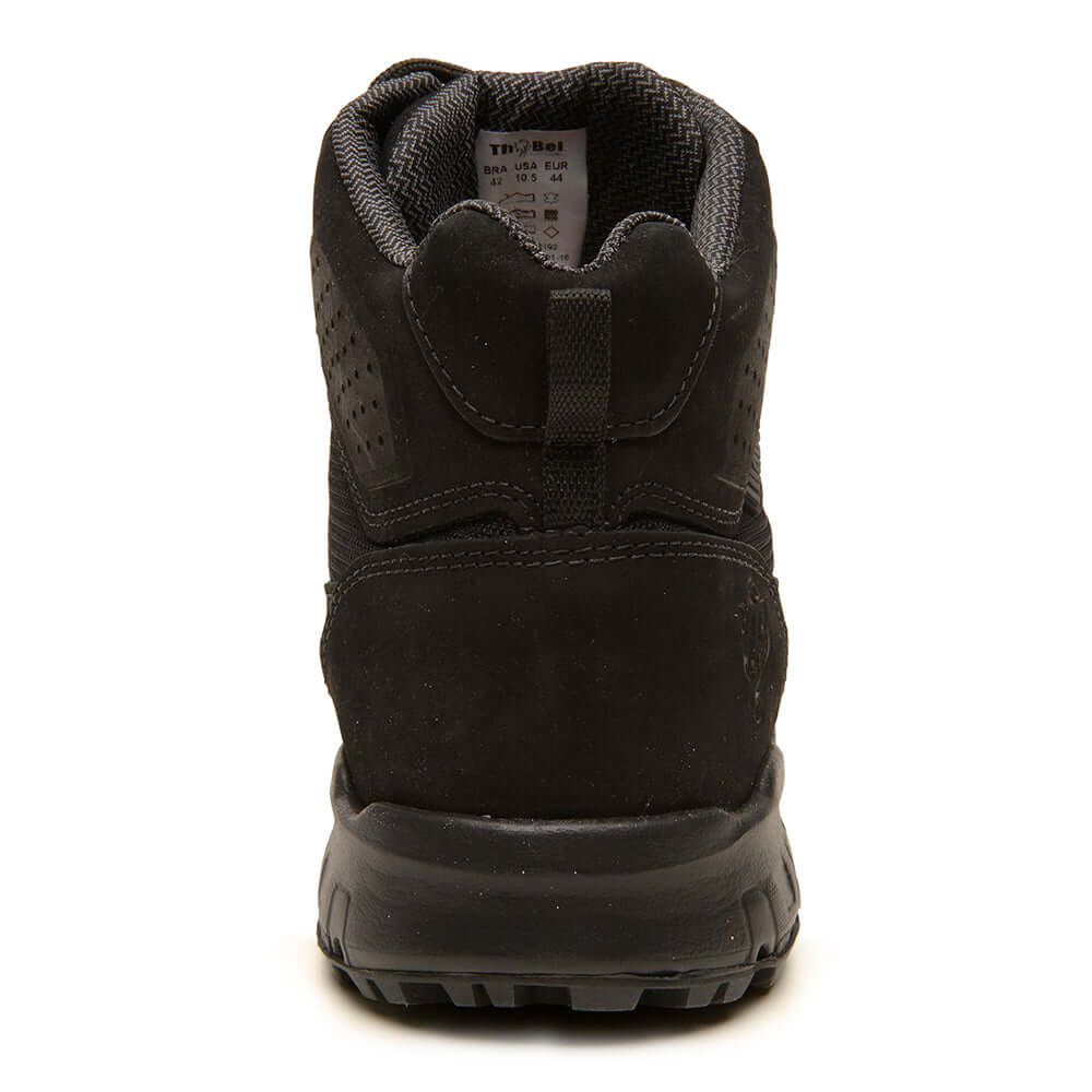 Vista traseira da Bota de Trilha Masculina ThaBel Stone Bel Preta, combinando resistência e conforto para aventuras.