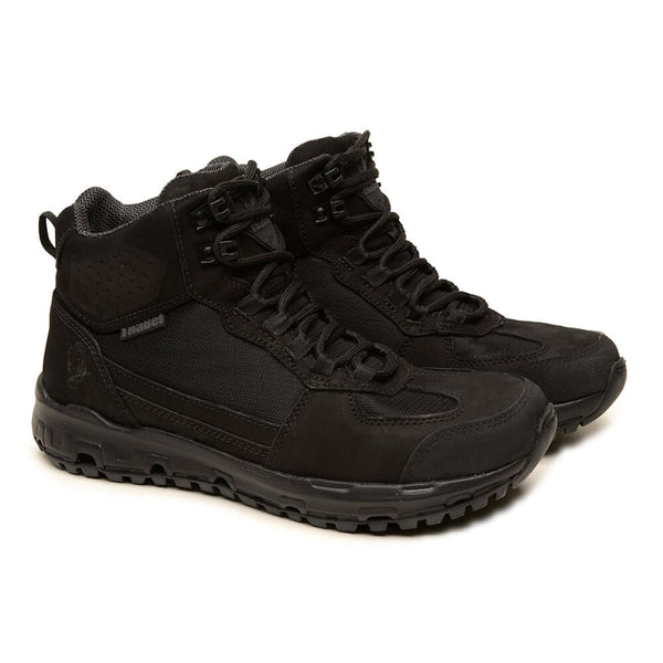 Bota de Trilha Masculina ThaBel Stone Bel Preta, robusta e confortável, ideal para aventura e resistir ao desgaste em ambientes desafiadores.