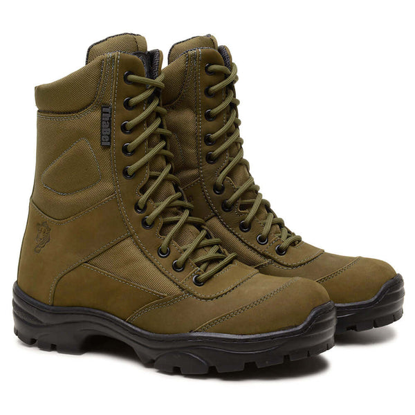 Bota Militar Masculina ThaBel Invader Anti Perfuro Verde Oliva com CA para segurança e conforto em aventuras e trabalho.