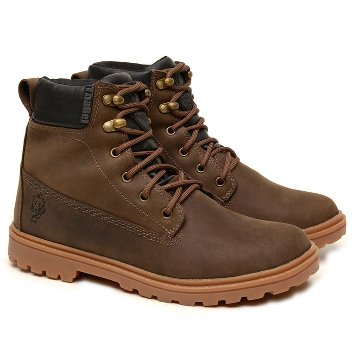 Bota para Trabalho Impermeável ThaBel Storm Anti Perfuro Marrom com CA, bota tática e resistente para aventuras e segurança.