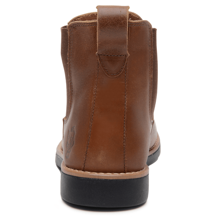 Botina Masculina Anti Perfuro ThaBel Horse Conhaque vista traseira, bota tática e casual de couro resistente para segurança e conforto.