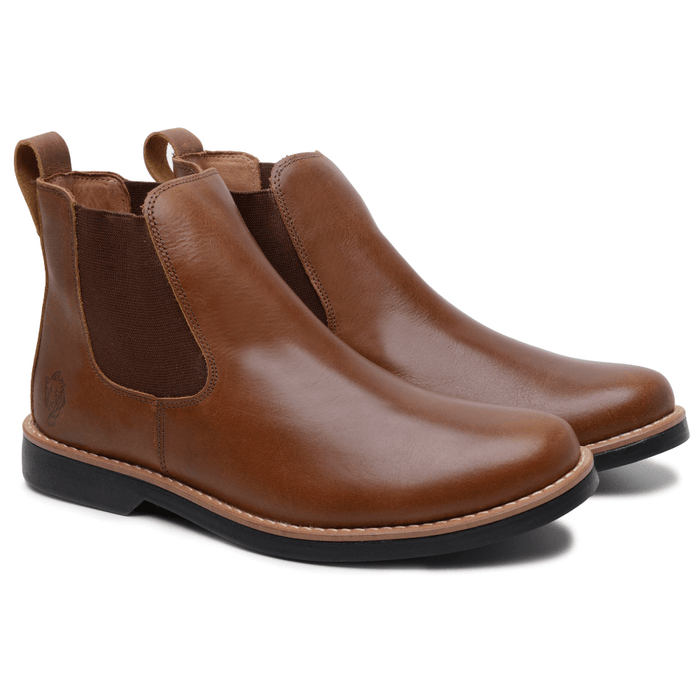 Botina Masculina Anti Perfuro ThaBel Horse Conhaque em couro, bota tática resistente e confortável para uso diário e trilha.