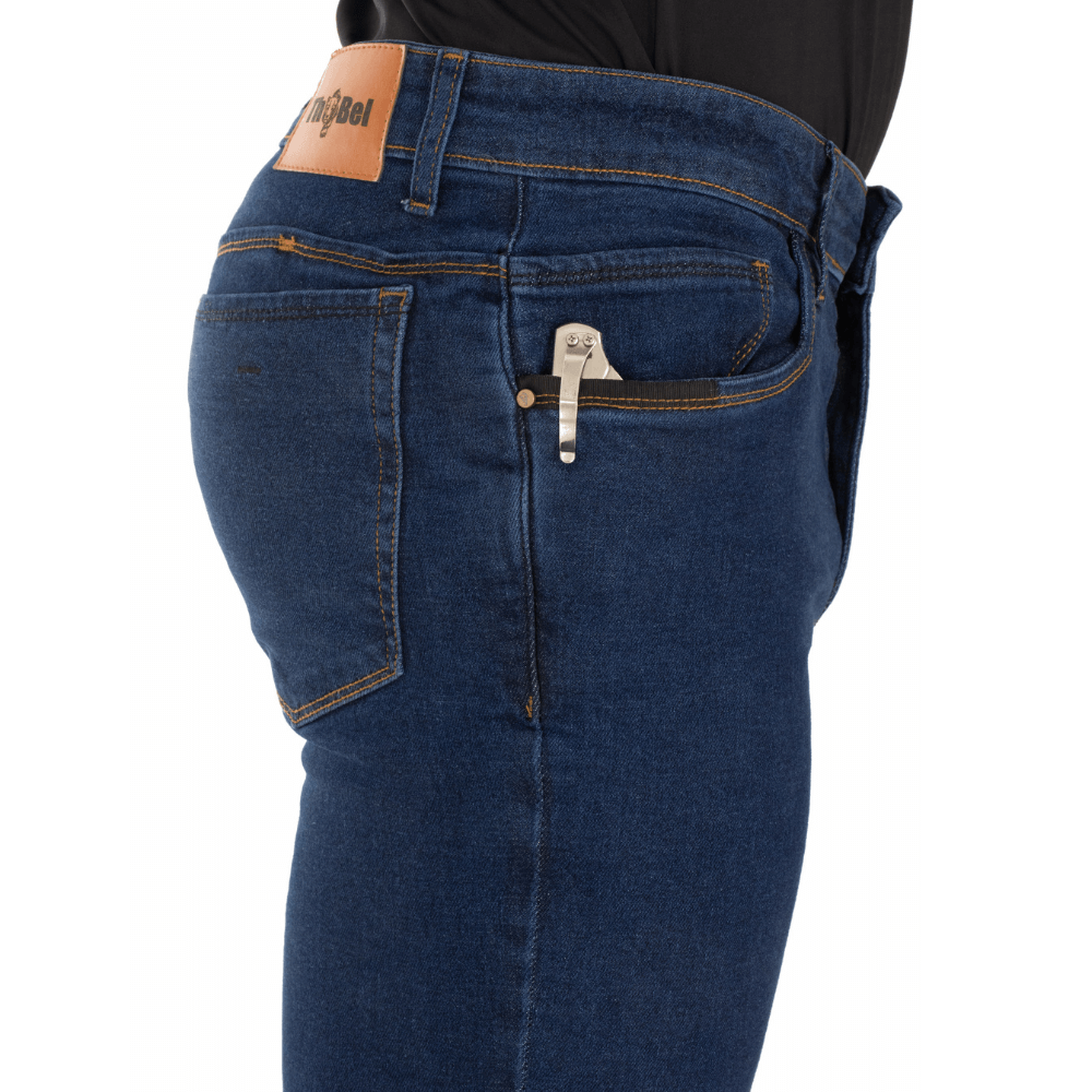 Calça Jeans Masculina ThaBel Phantom Azul Escuro com modelagem tática, ideal para uso com bota tática, bota masculina e coturno militar.